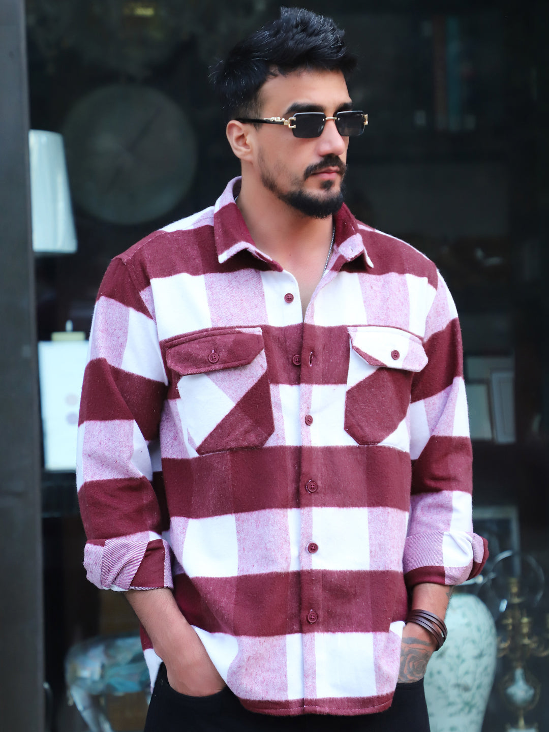 Frame Theory Maroon Check Shirt