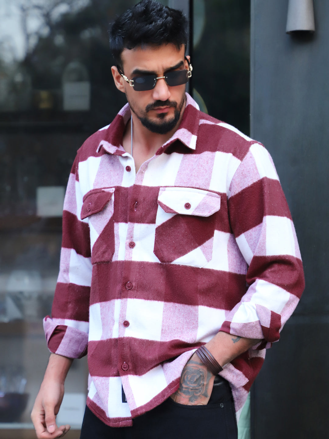 Frame Theory Maroon Check Shirt