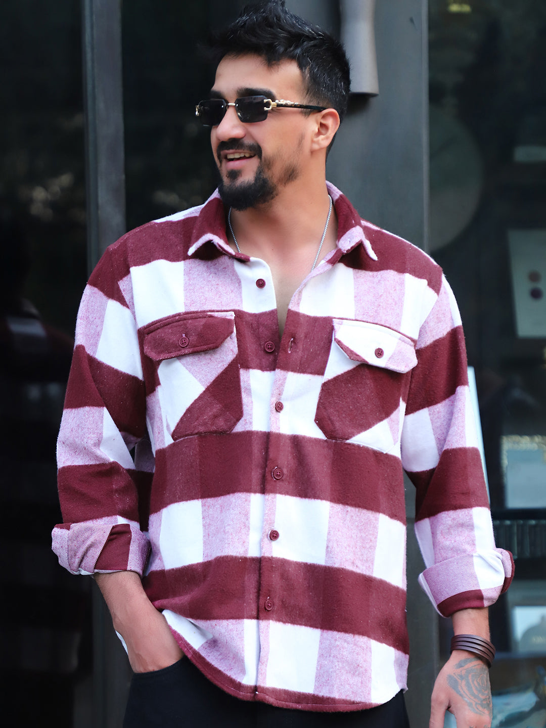 Frame Theory Maroon Check Shirt
