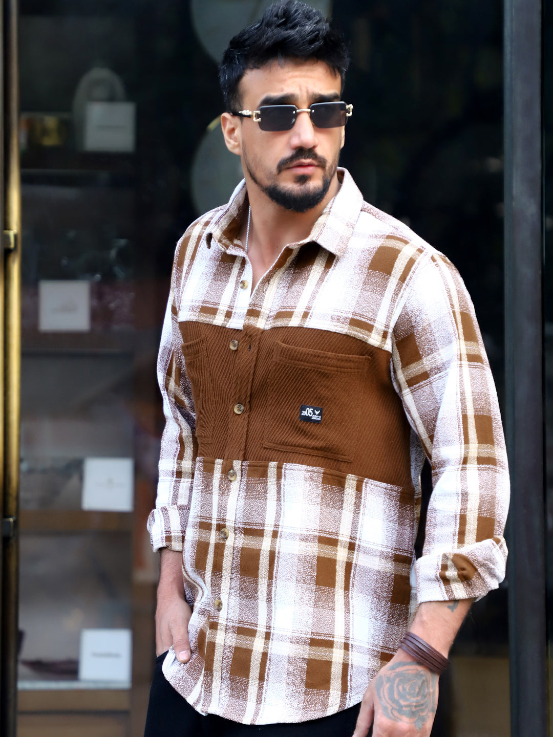 Thunderbird Caramel Brown Check Full Sleeve Shirt
