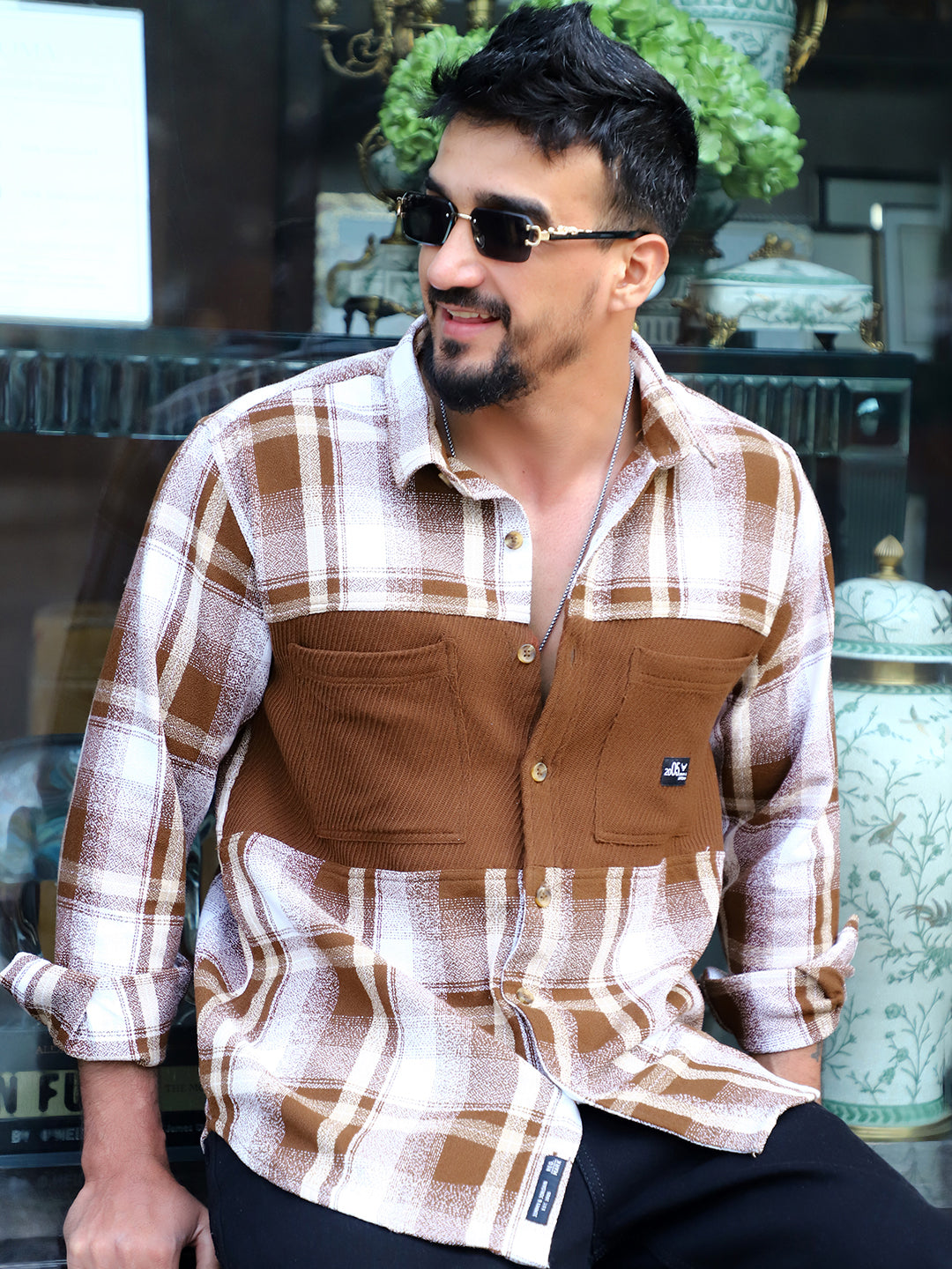 Thunderbird Caramel Brown Check Full Sleeve Shirt