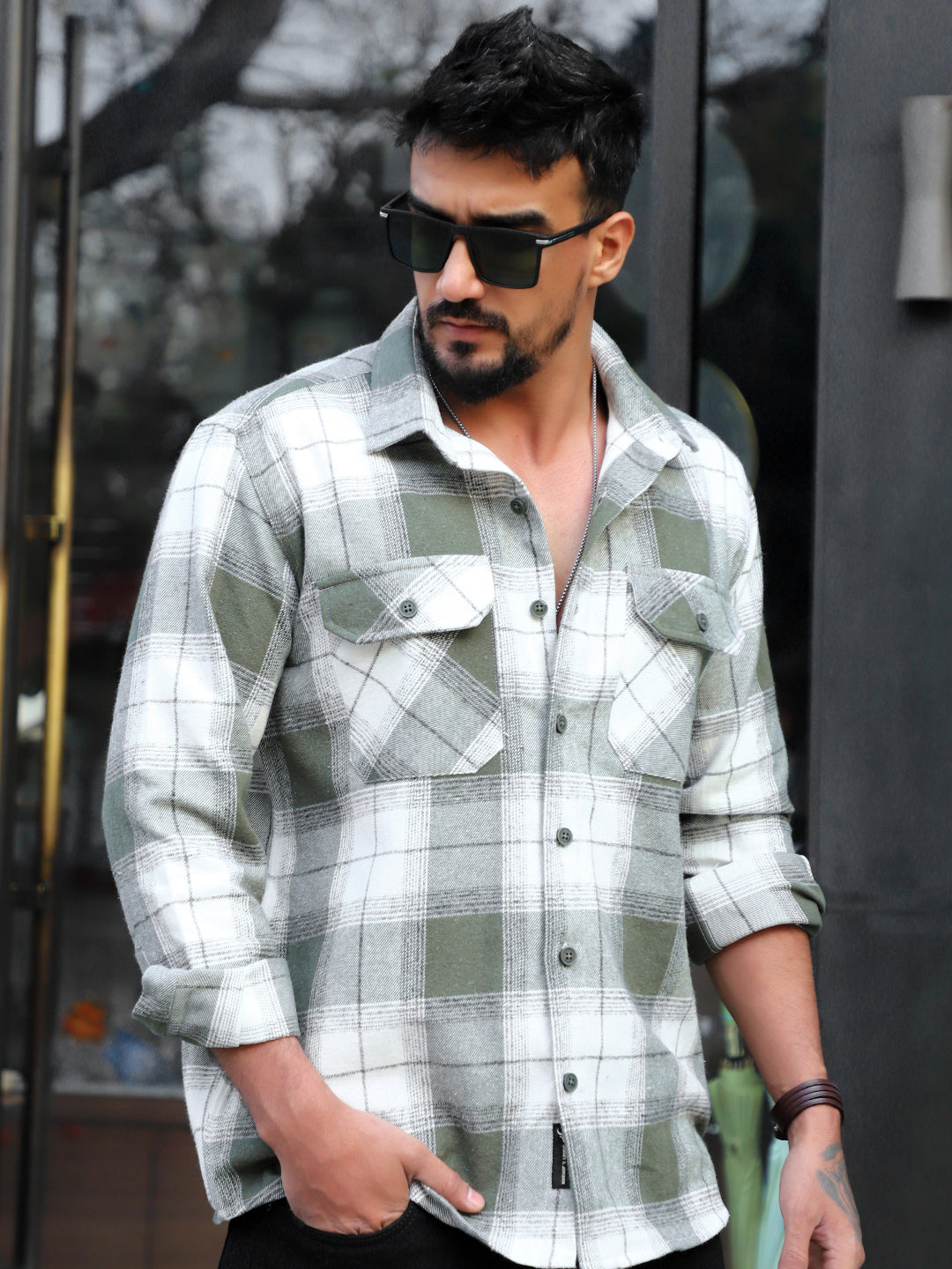 Daytona Olive Check Full Sleeve Shirt