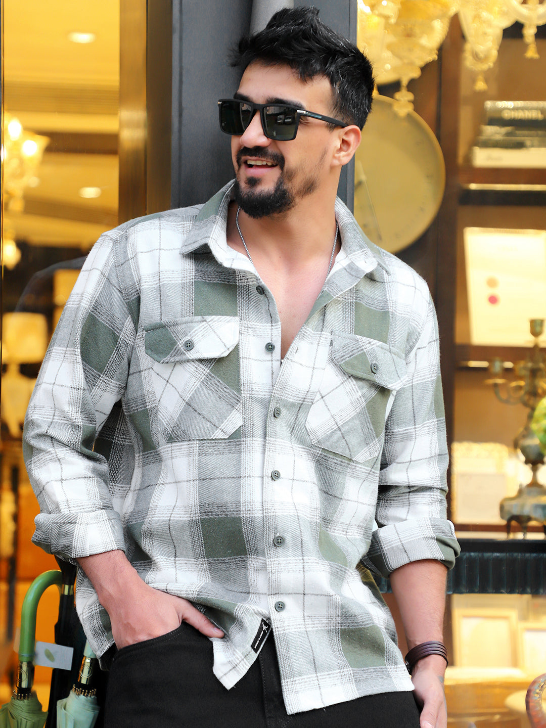 Daytona Olive Check Full Sleeve Shirt