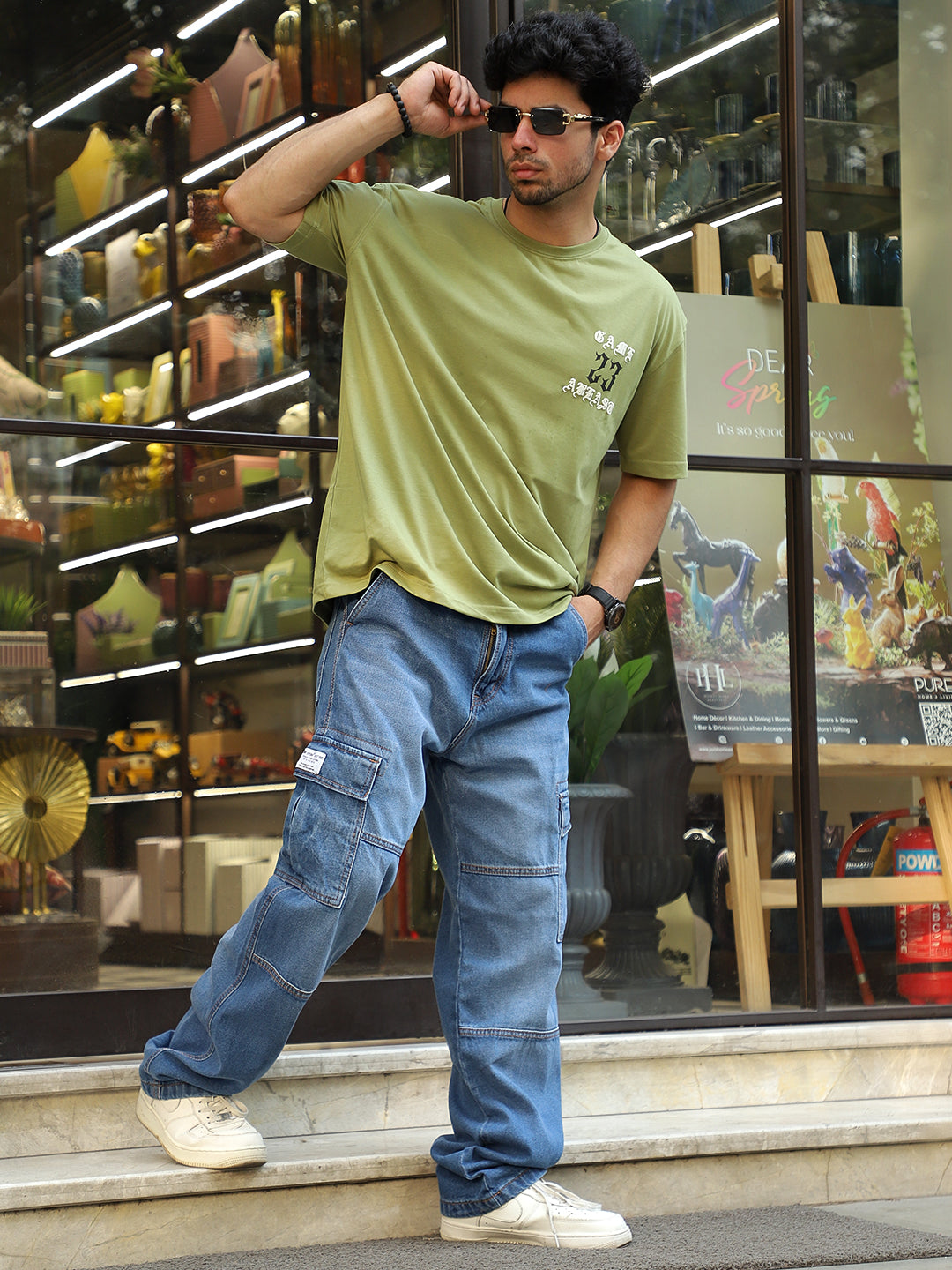 Noir Azure Blue Baggy Fit Denim Cargo
