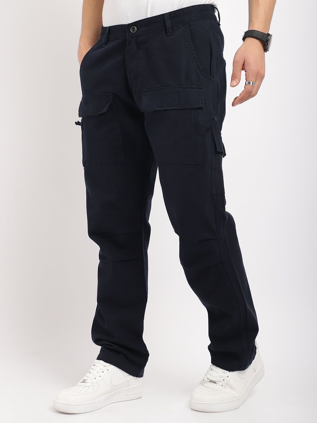 Riverside Navy Blue Cotton Plus Size Cargo