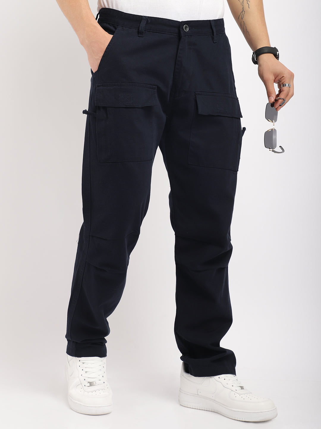 Riverside Navy Blue Cotton Plus Size Cargo