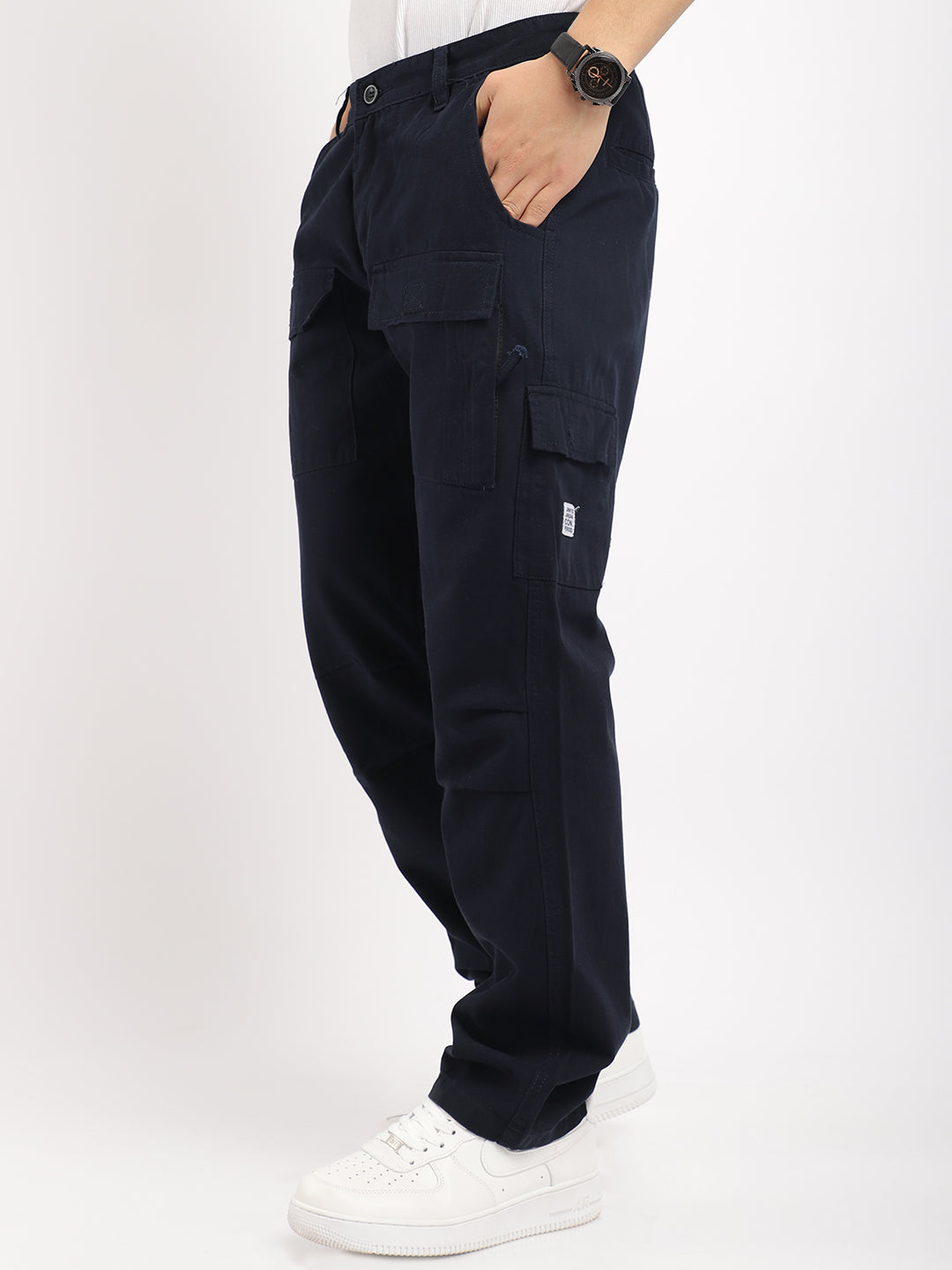 Riverside Navy Blue Cotton Plus Size Cargo