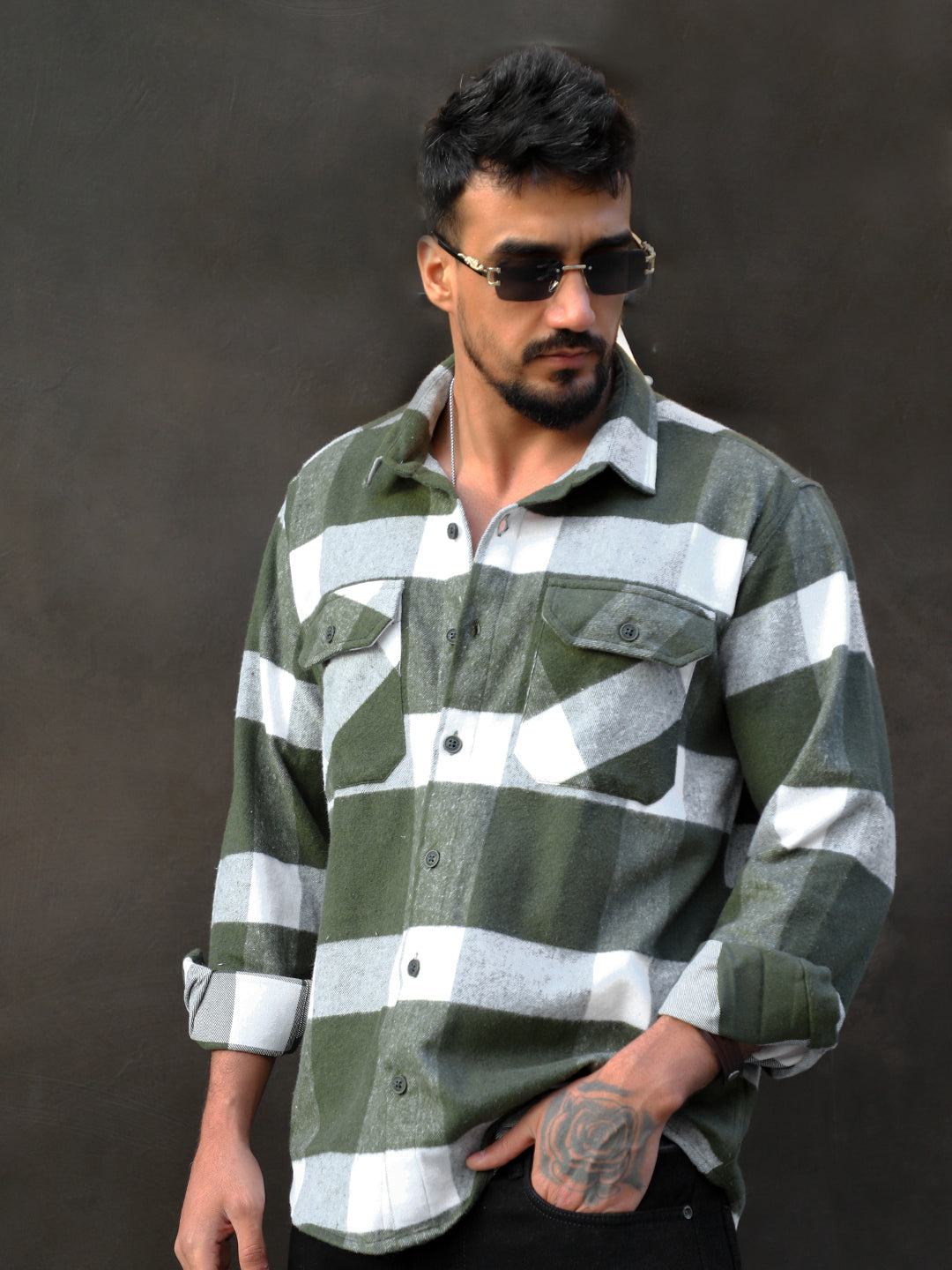 Frame Theory Olive Check Shirt