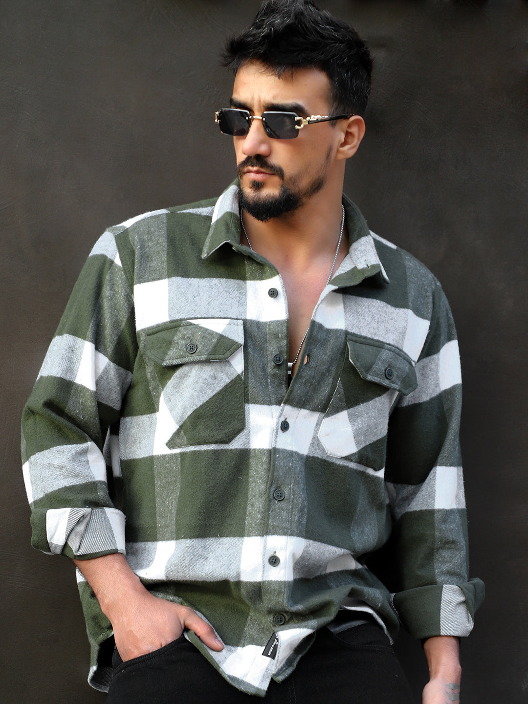 Frame Theory Olive Check Full Sleeve Shirt