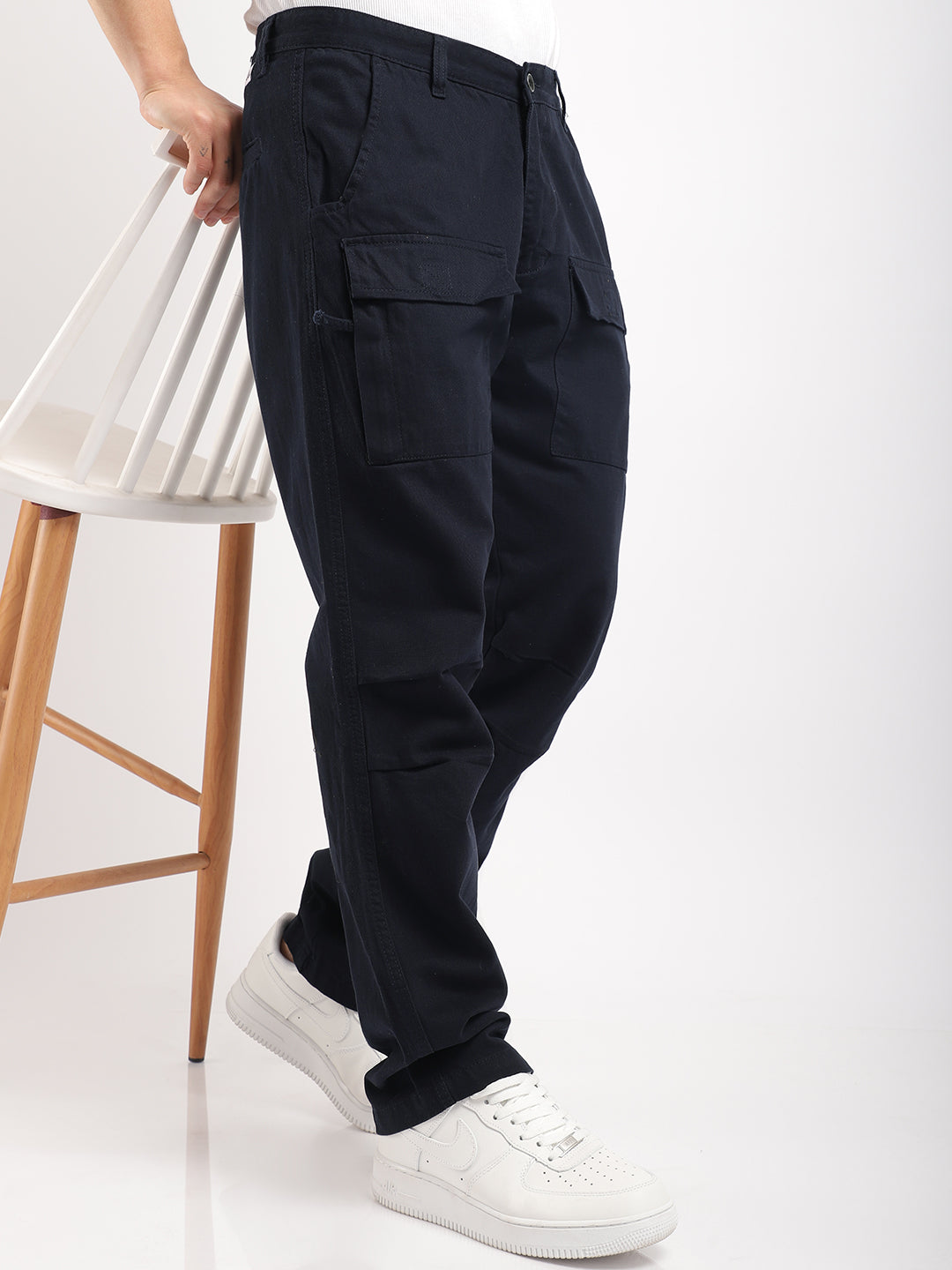 Riverside Navy Blue Cotton Plus Size Cargo