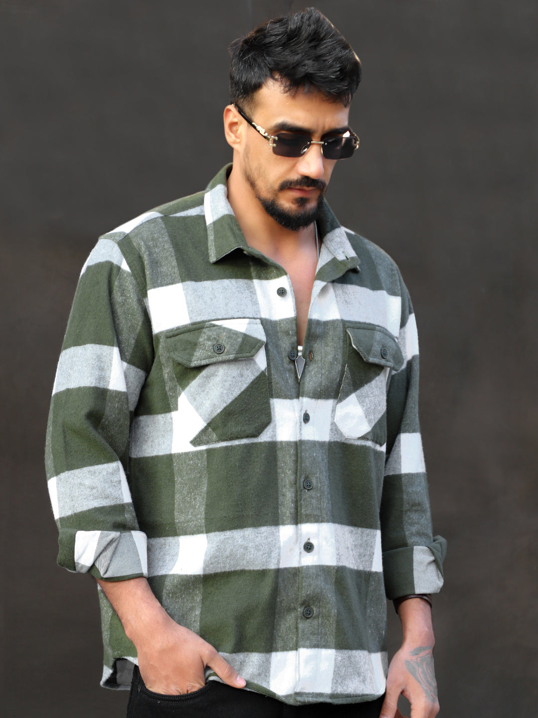 Frame Theory Olive Check Shirt