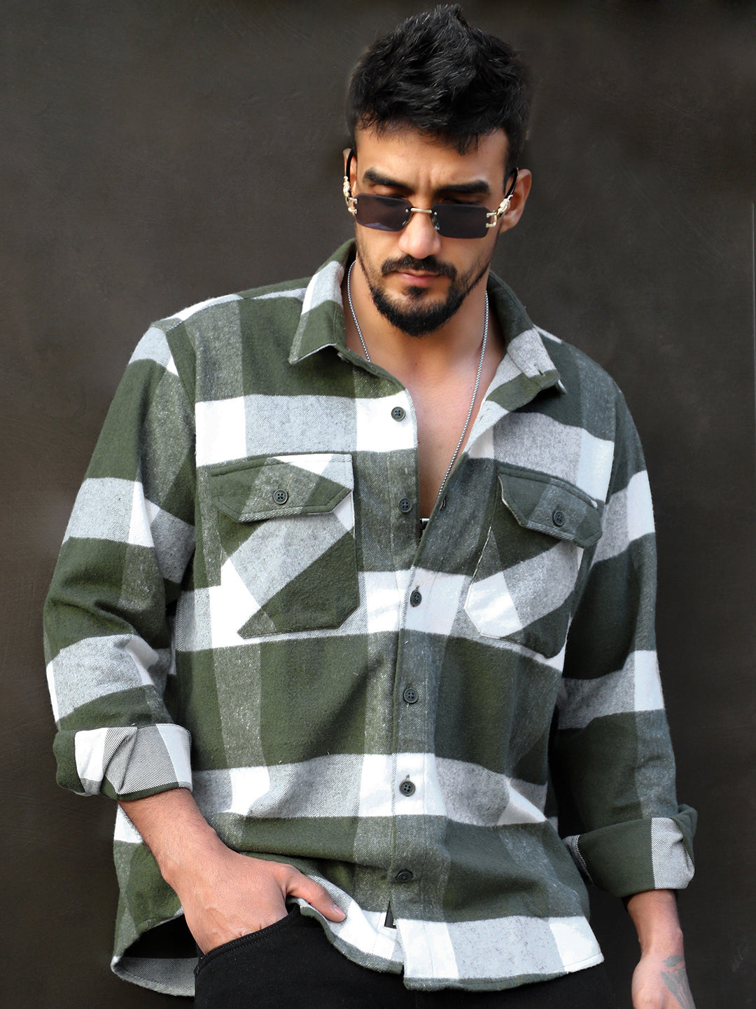 Frame Theory Olive Check Shirt