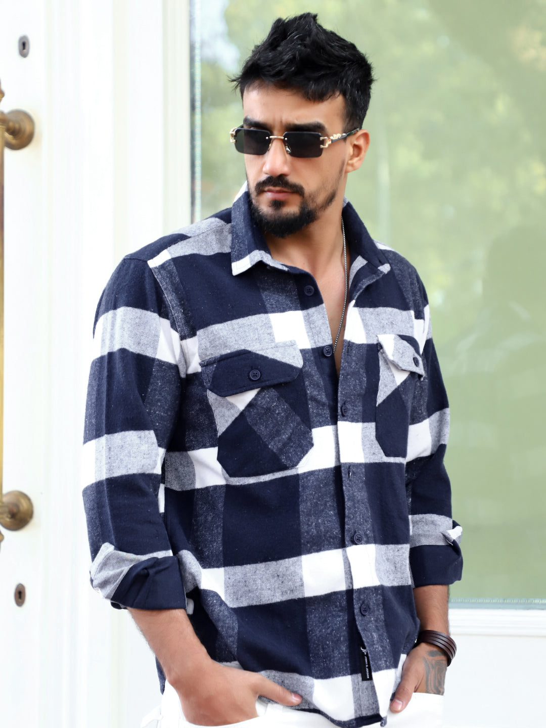 Frame Theory Navy Blue Check Shirt