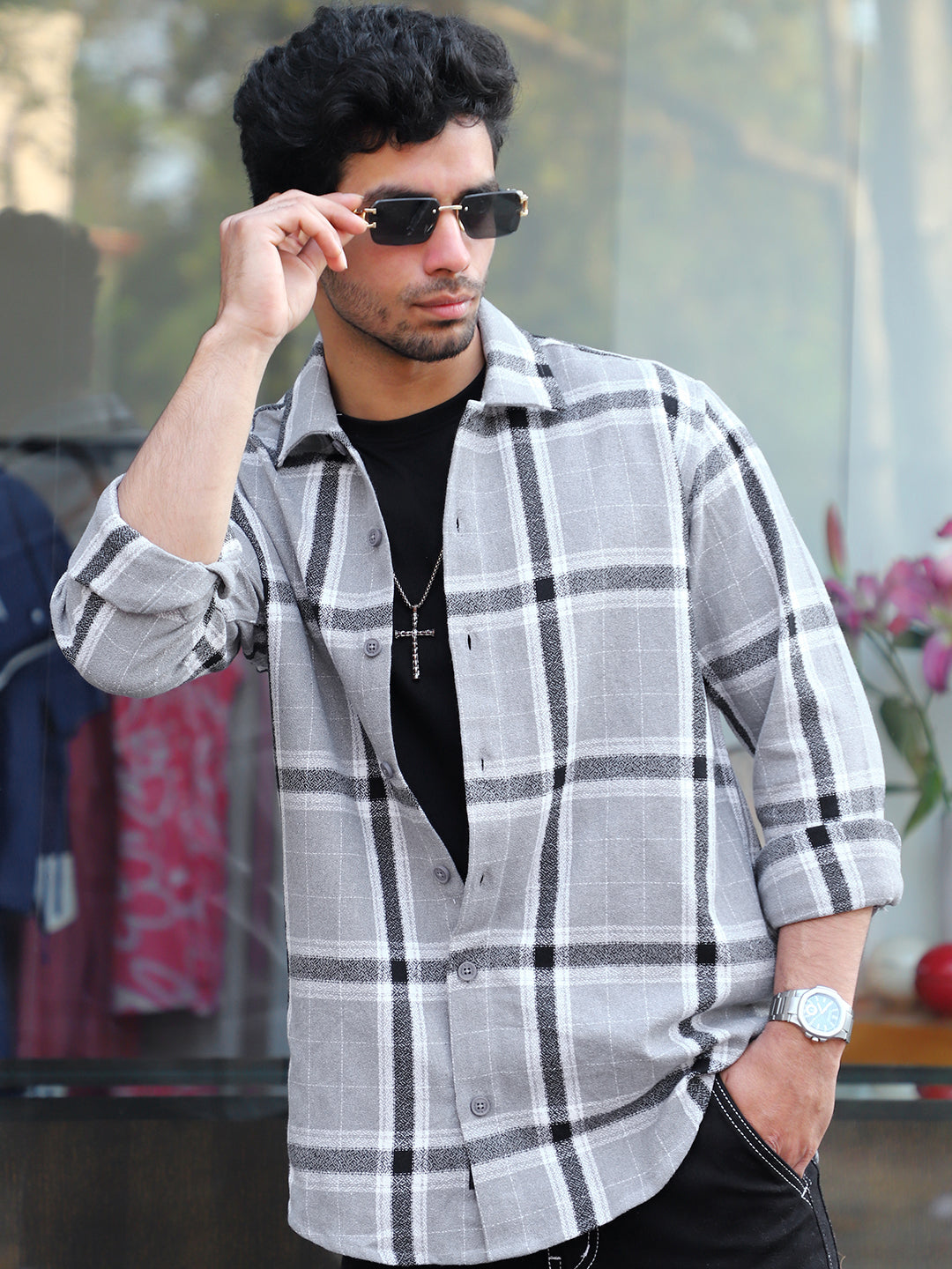 Bloom State Gray Check Full Sleeve Shirt