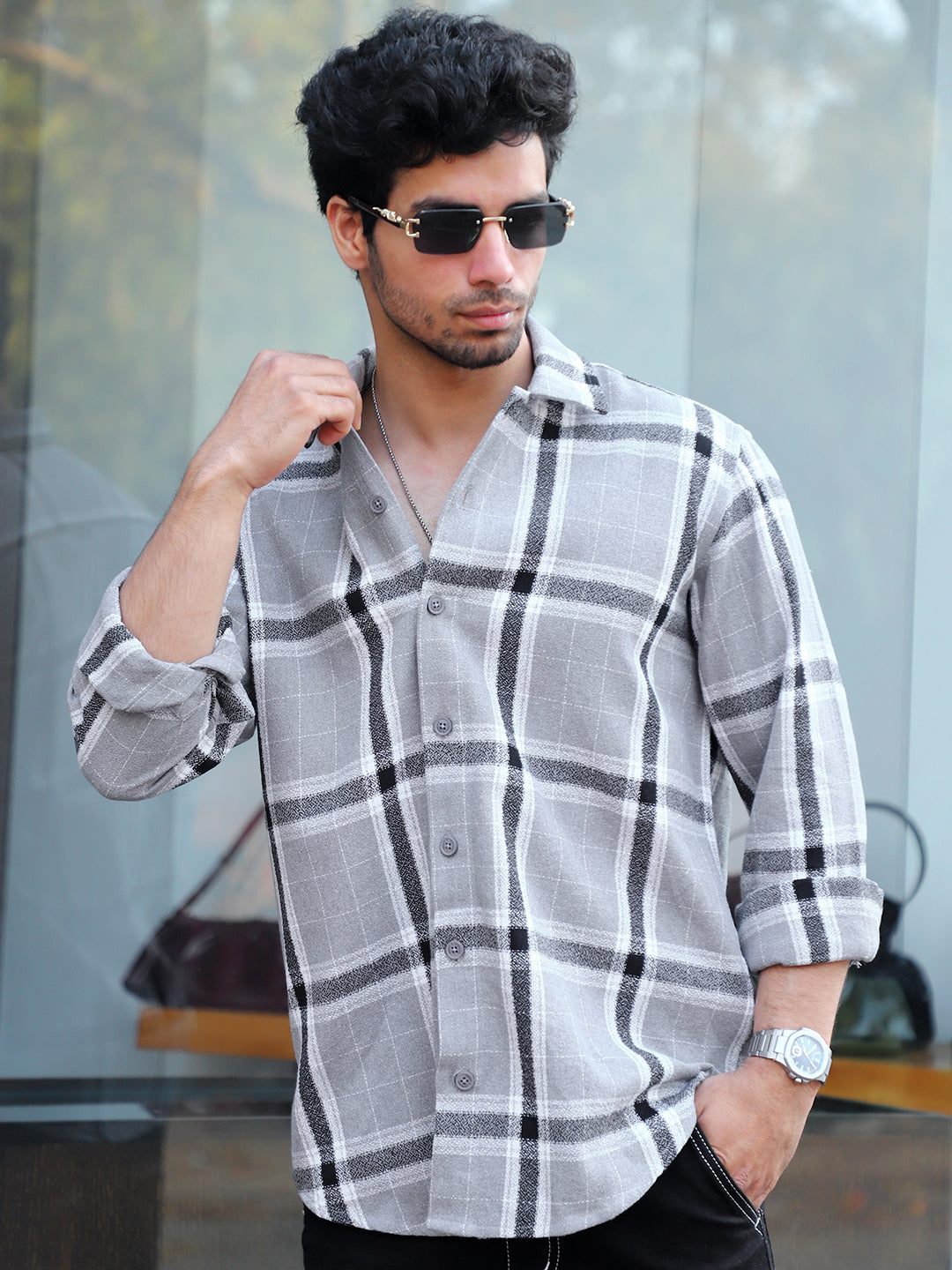 Bloom State Gray Check Full Sleeve Shirt
