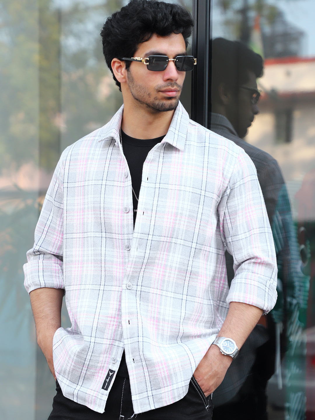 Bloom State Light Gray Check Full Sleeve Shirt