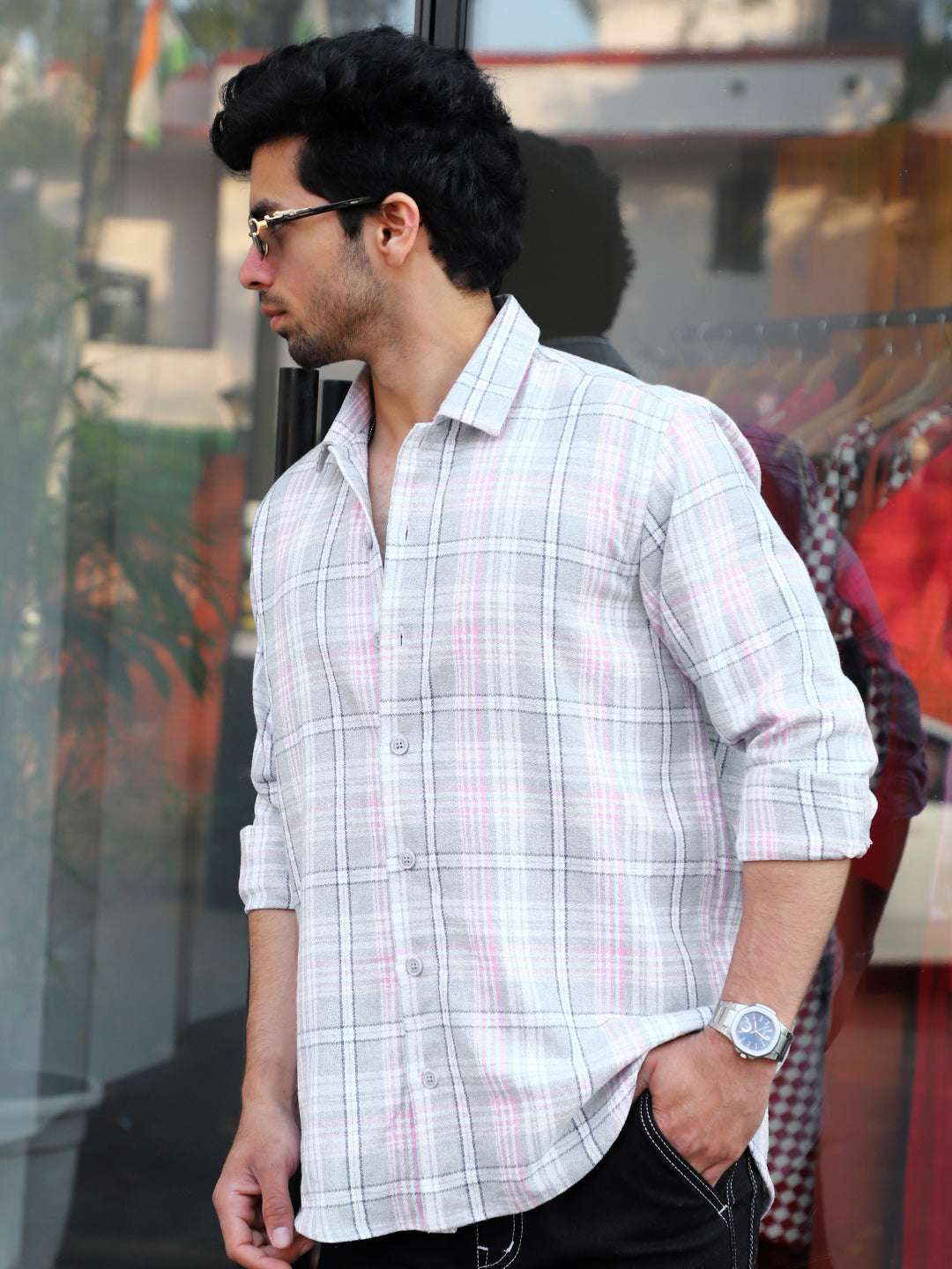 Bloom State Light Gray Check Full Sleeve Shirt