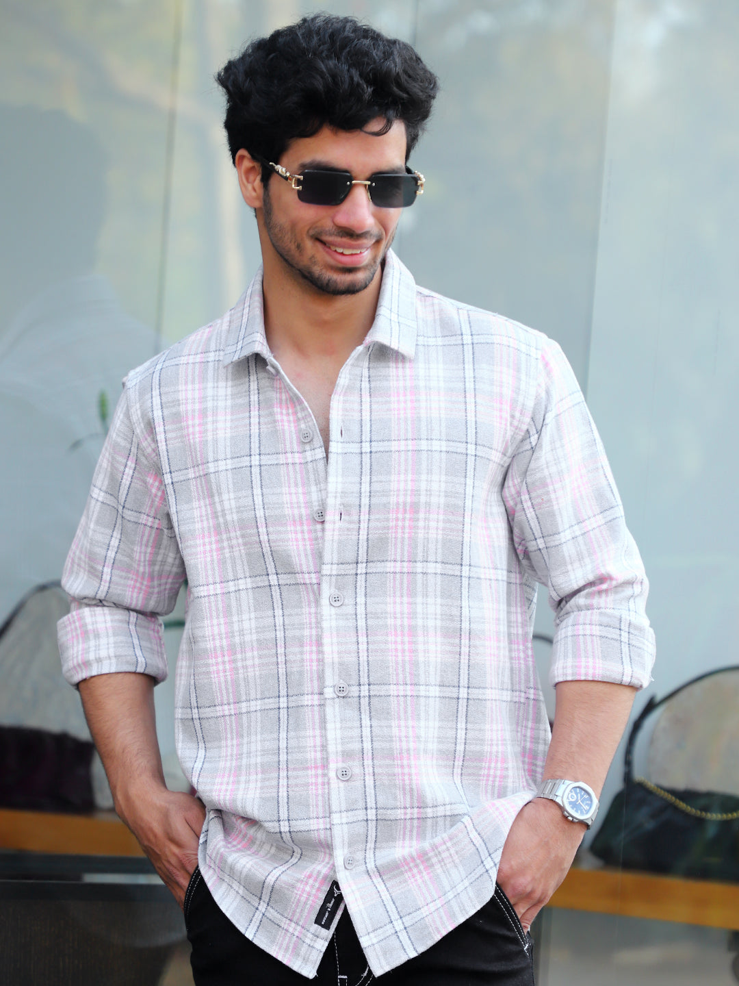 Bloom State Light Gray Check Full Sleeve Shirt