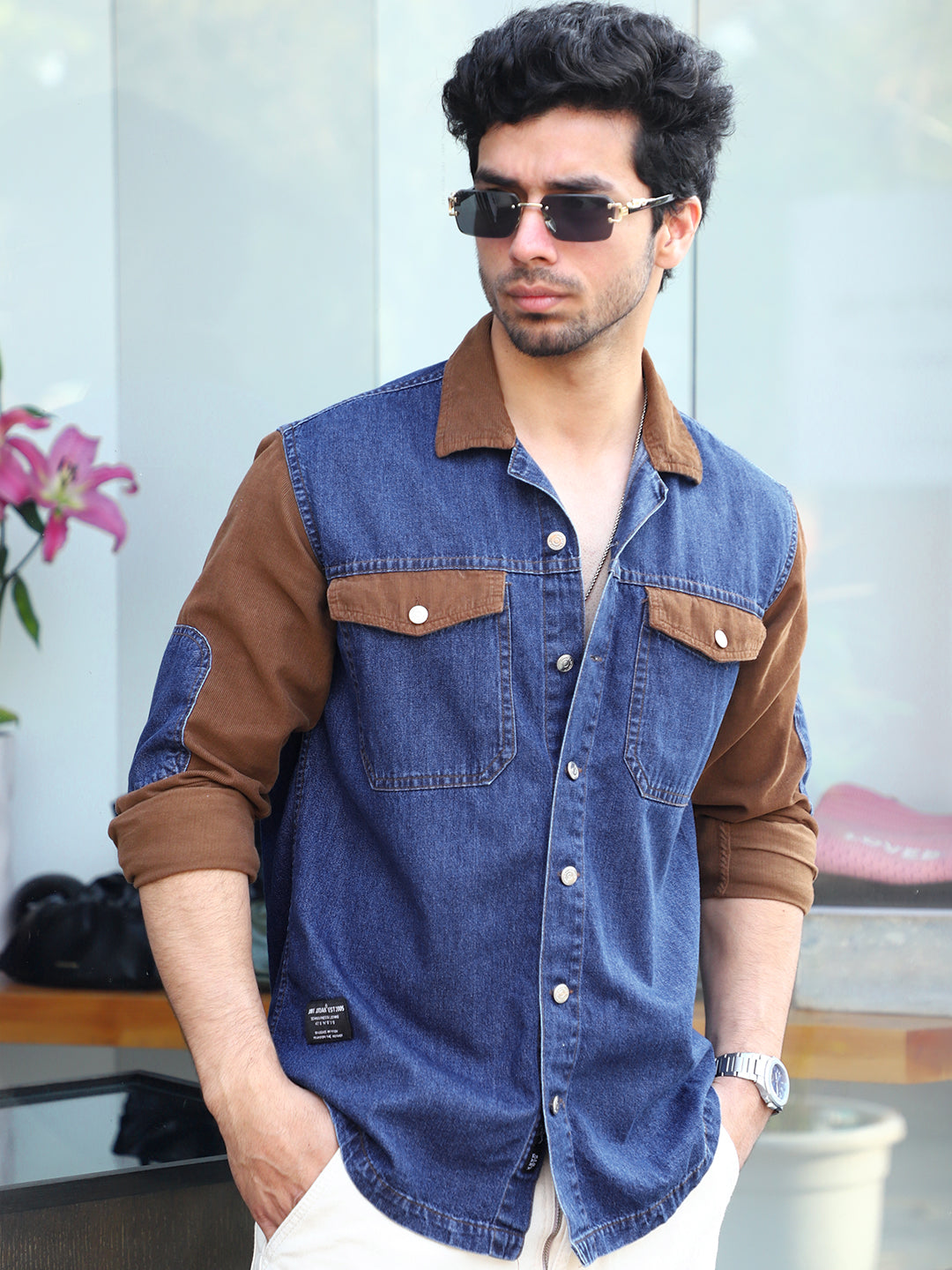 Luxe Fit Berry Blue Washed Denim Shirt