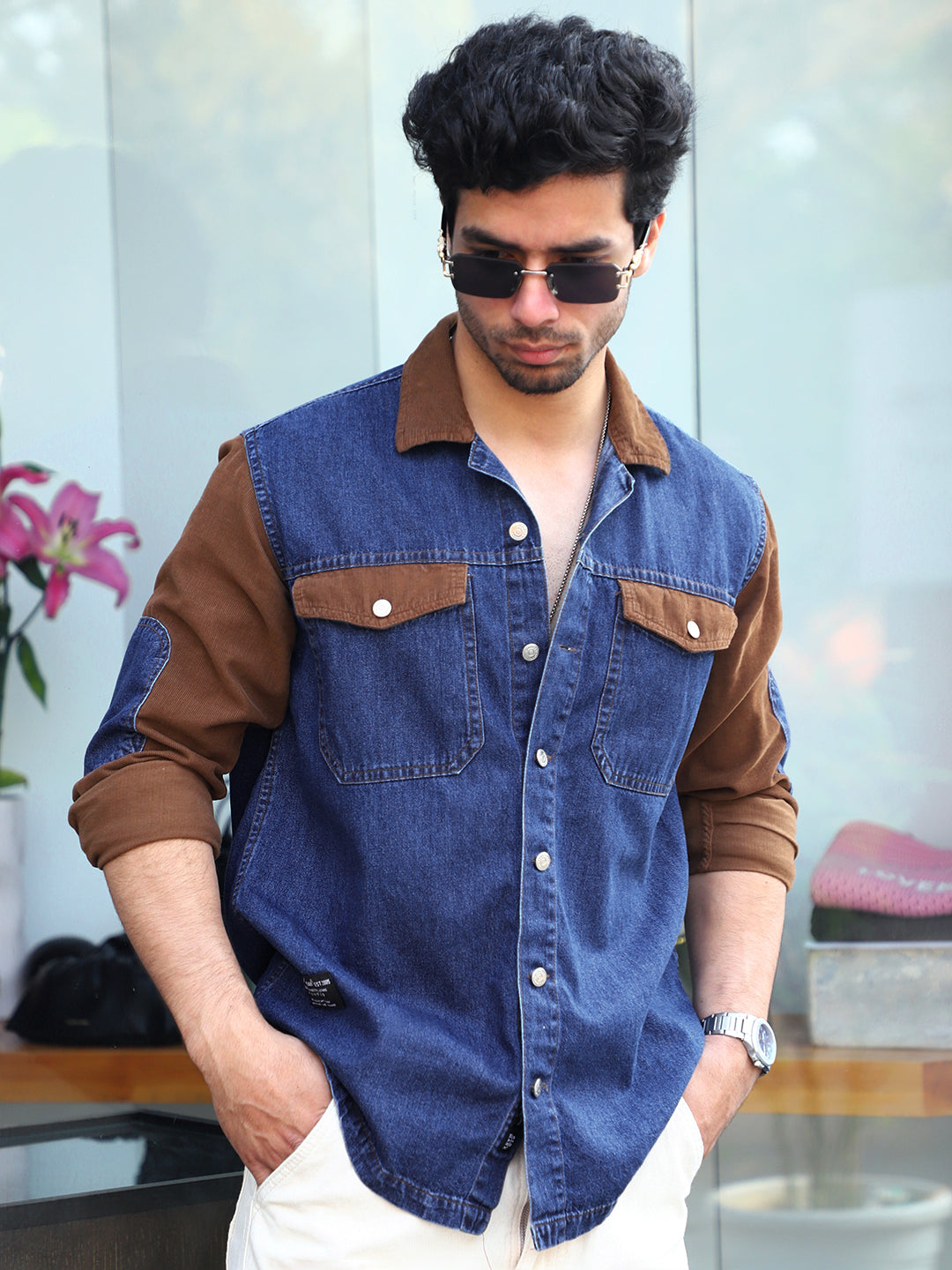 Luxe Fit Berry Blue Washed Denim Shirt