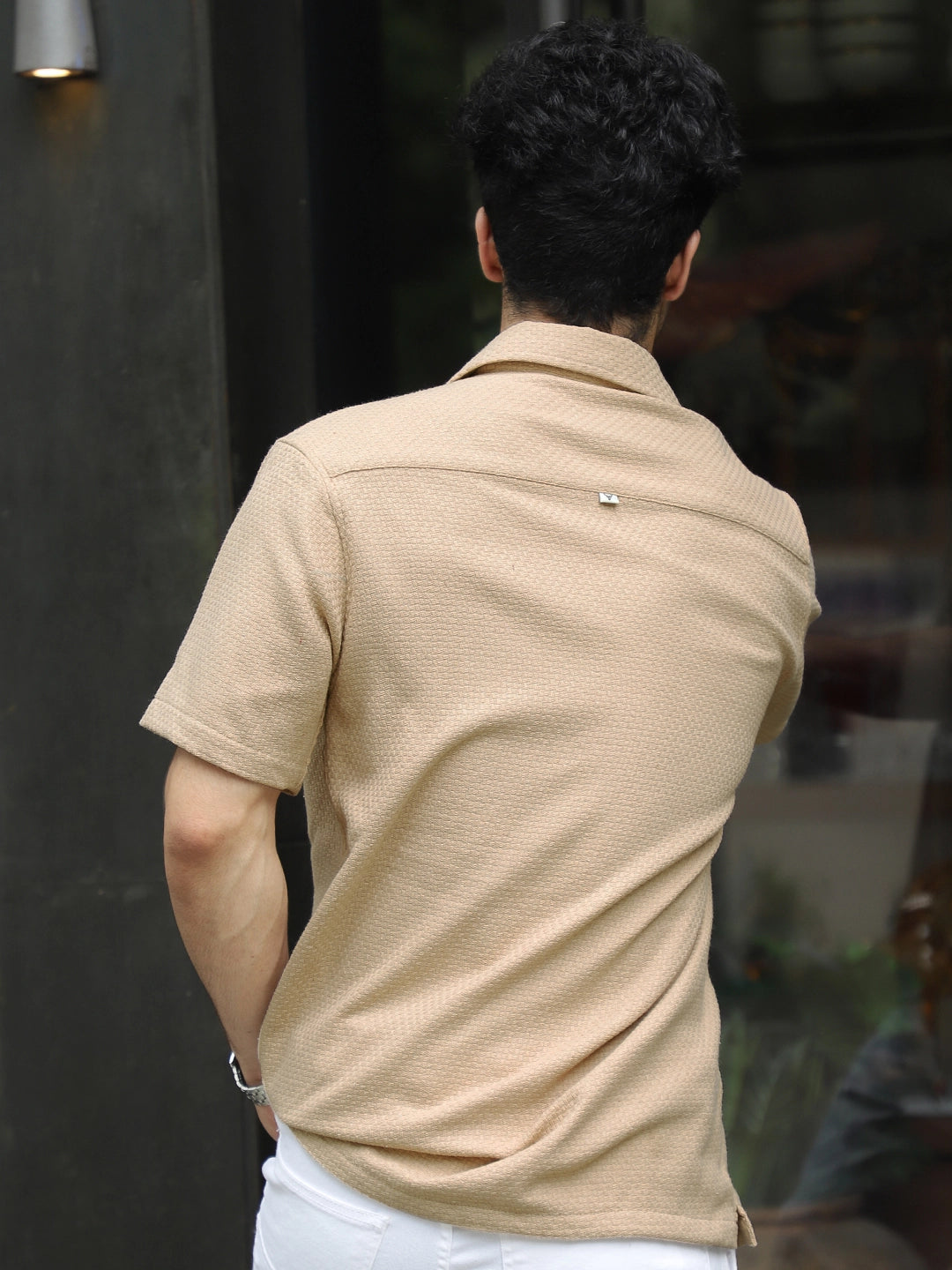 Tactile Textured Beige Half Sleeve Shirt