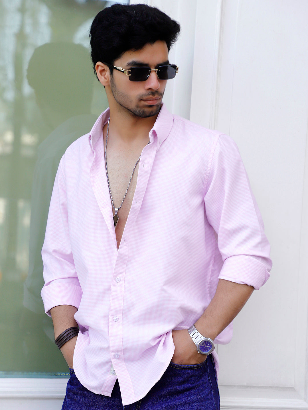 Cove Neon Pink Check full Sleeve shirt