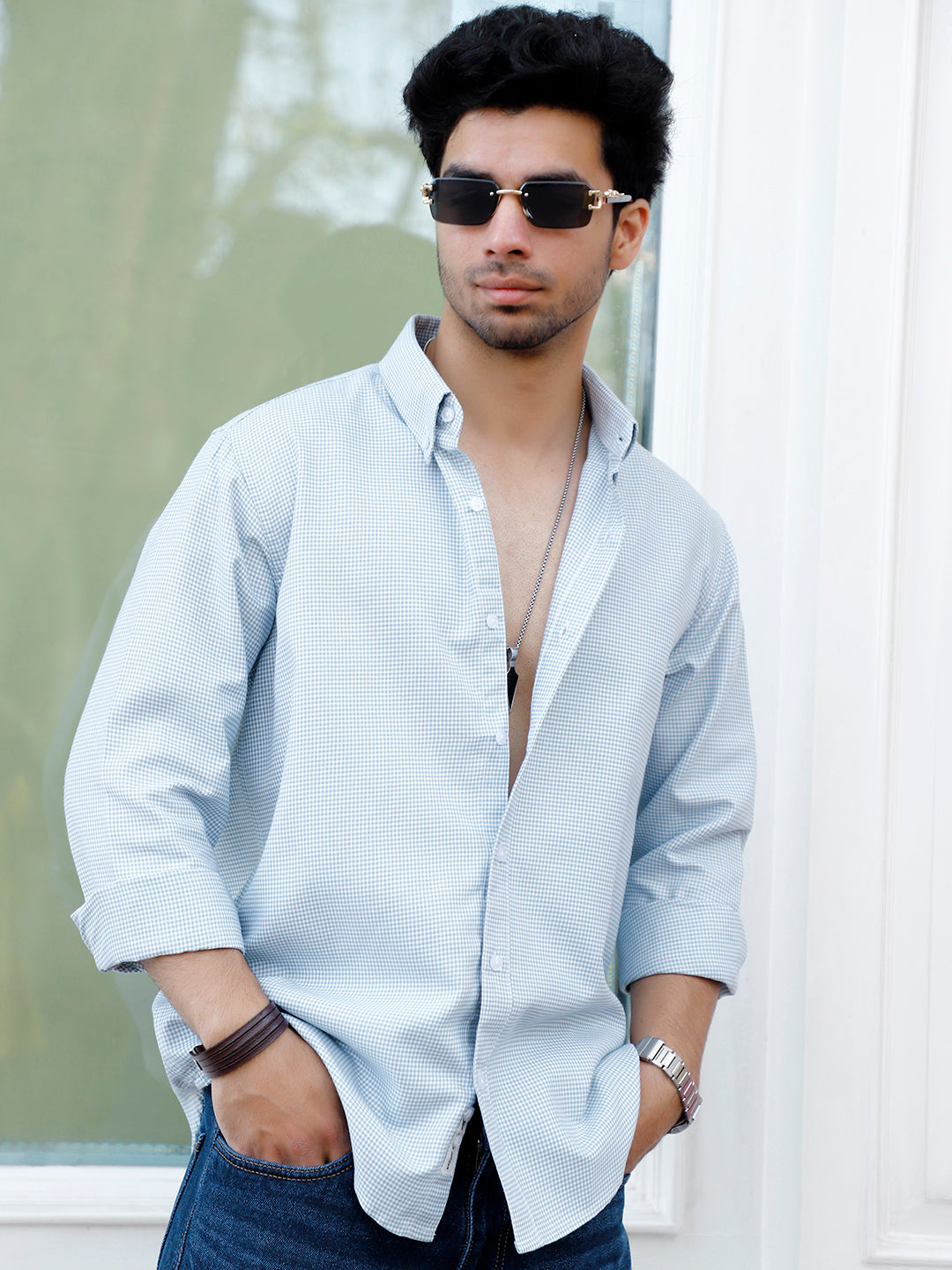 Desert Bloom Dark Sea Green Check full Sleeve shirt