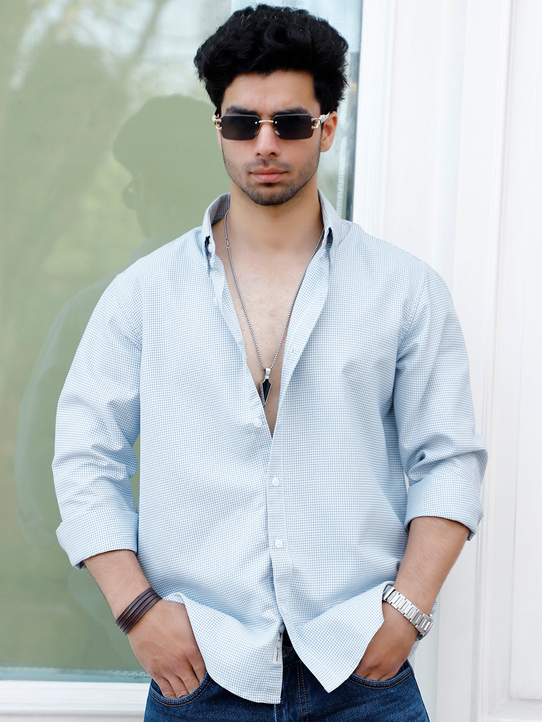 Desert Bloom Dark Sea Green Check full Sleeve shirt