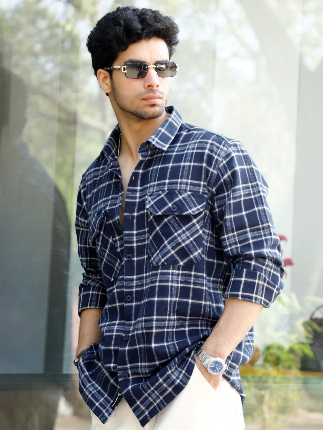 Monoform Dark Blue Check Full Sleeve Shirt