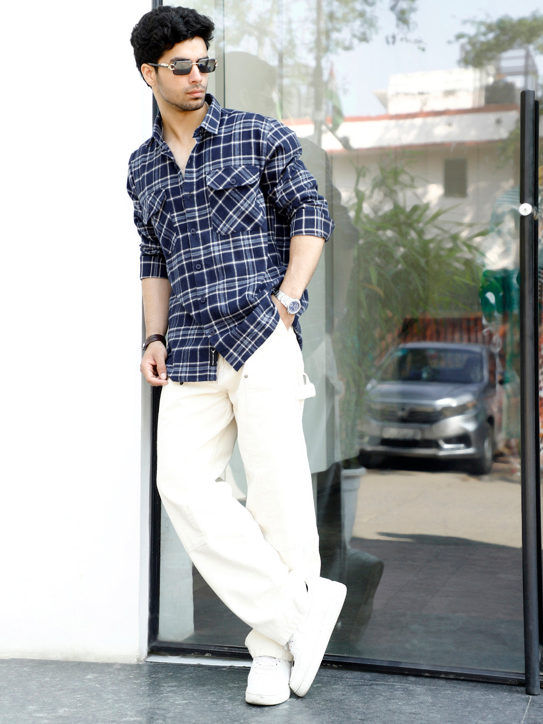 Monoform Dark Blue Check Full Sleeve Shirt