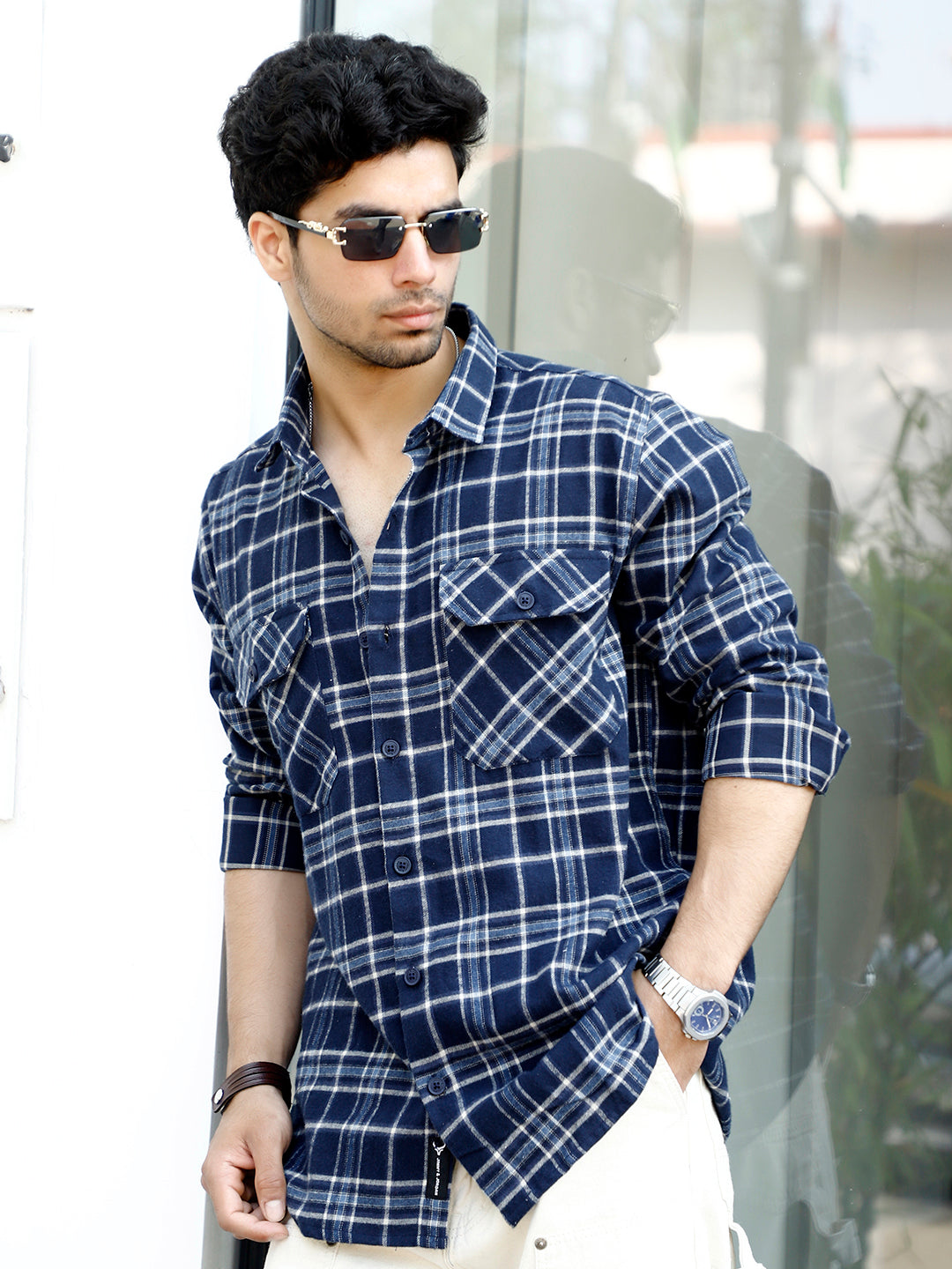 Monoform Dark Blue Check Full Sleeve Shirt