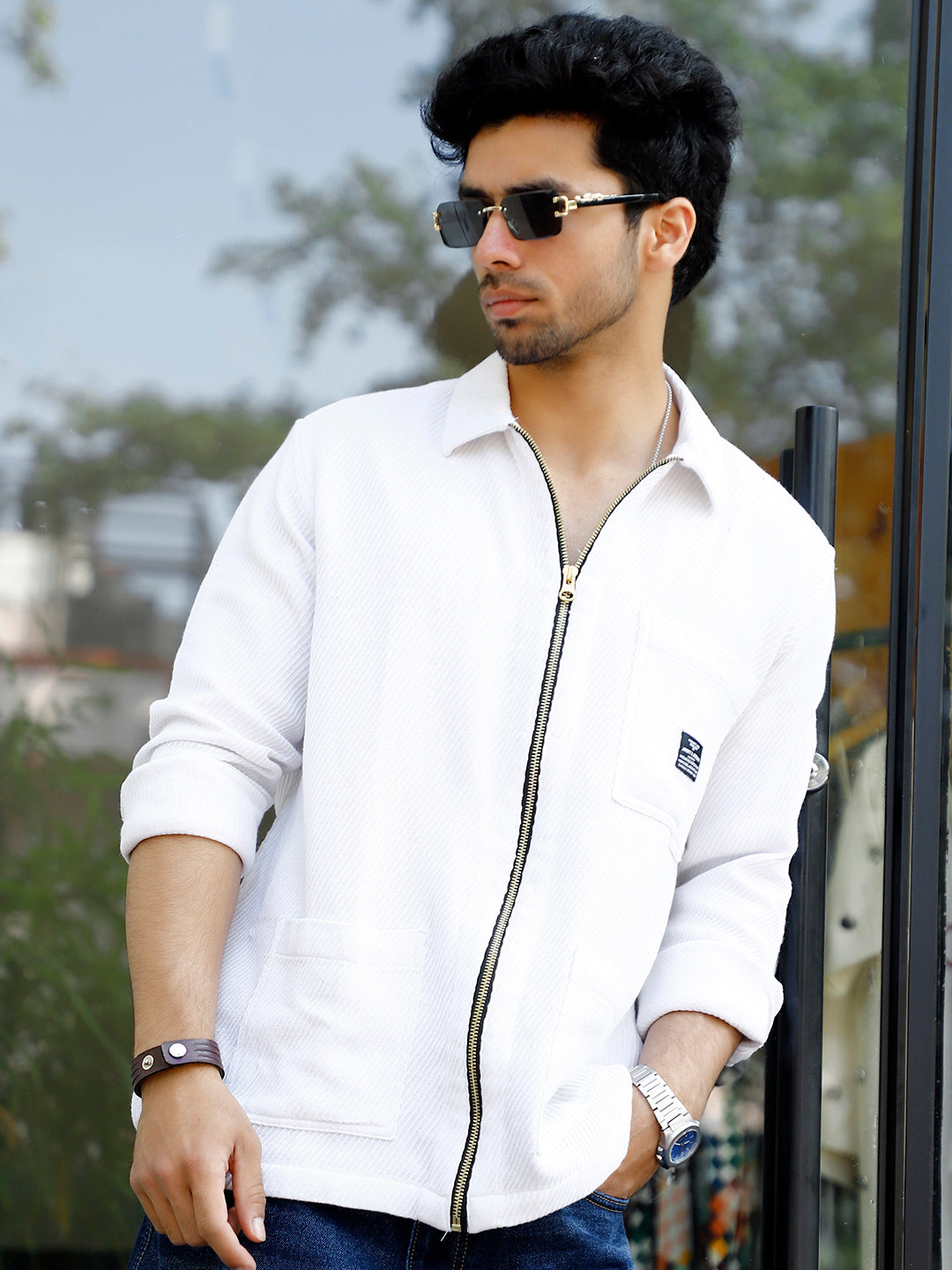 Sandstone Heritage White Ribbed Shacket