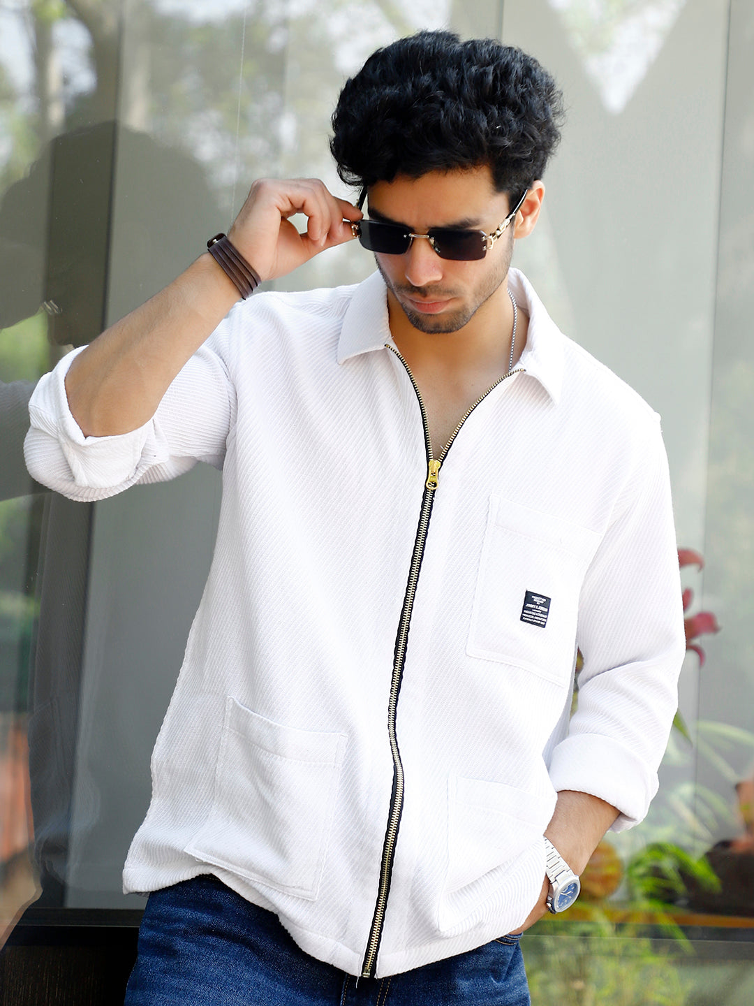Sandstone Heritage White Ribbed Shacket