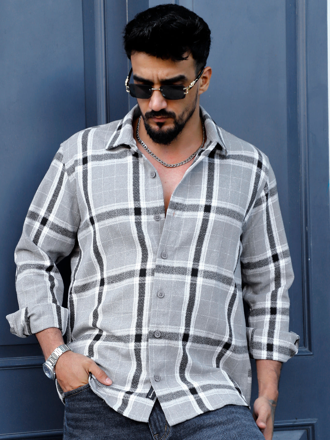 Bloom State Dark Gray Check Full Sleeve Shirt