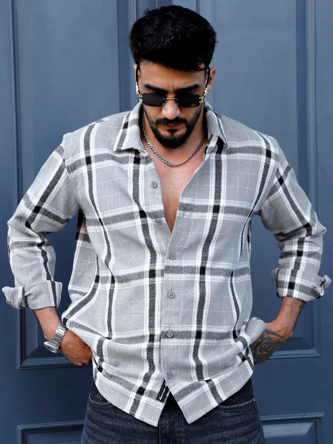 Bloom State Dark Gray Check Full Sleeve Shirt