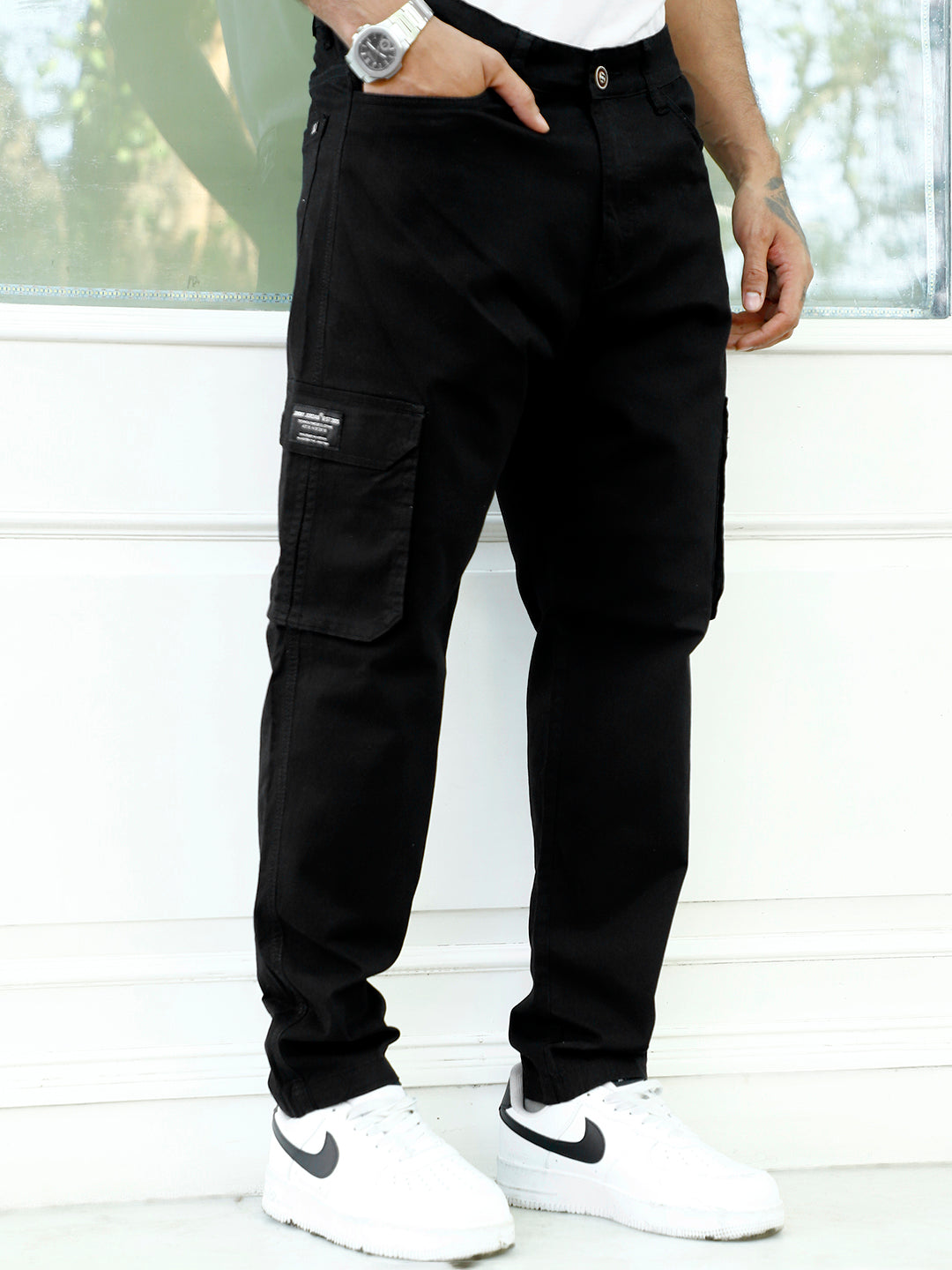 Slate Drift Black Cotton Cargo