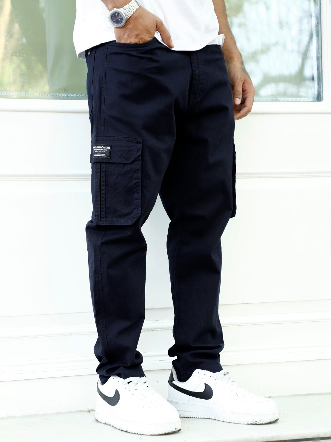 Slate Drift Navy Blue Cotton Cargo