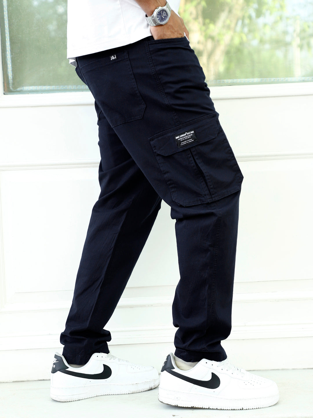 Slate Drift Navy Blue Cotton Cargo