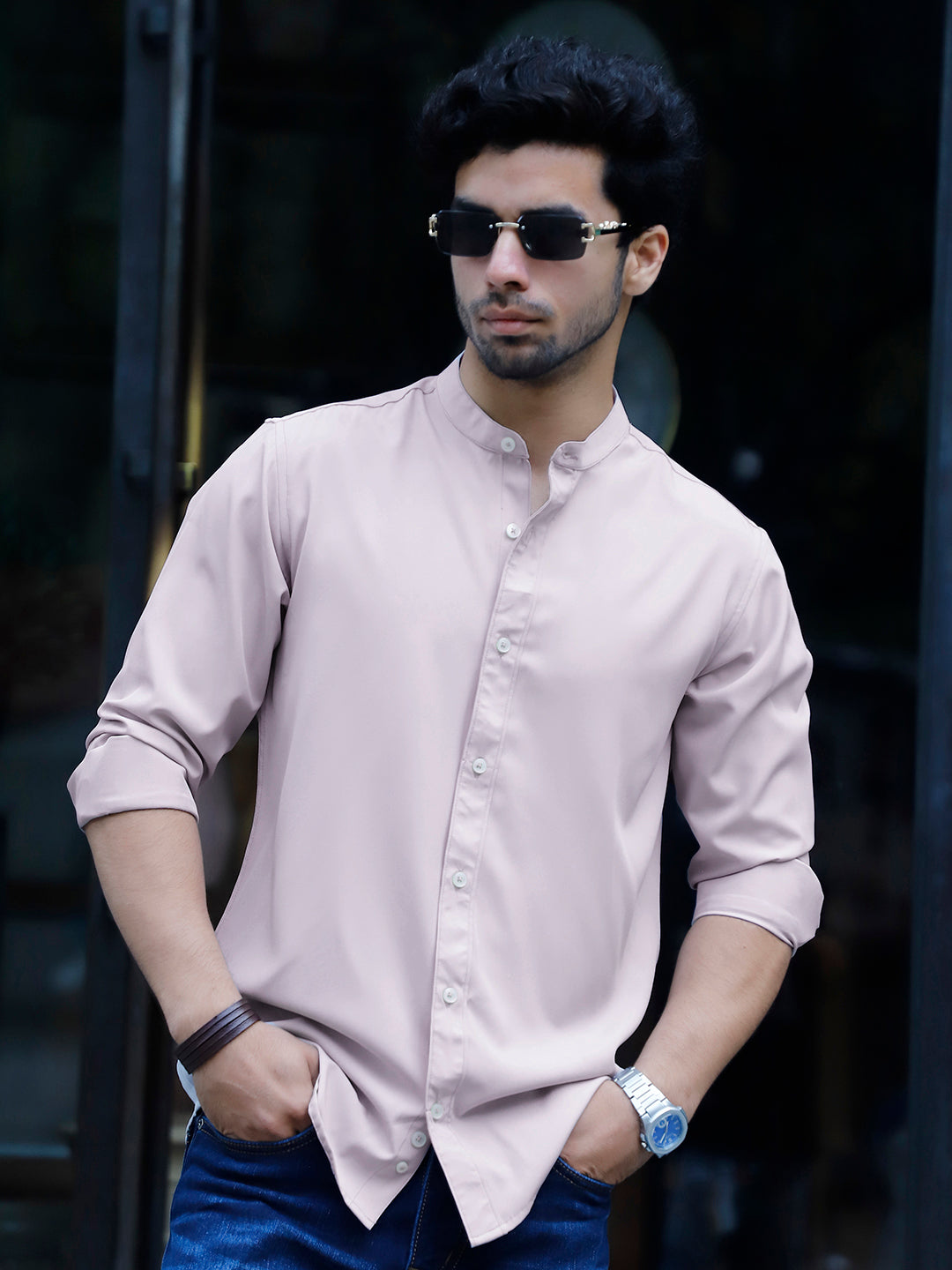 Luxe Thread Light Grey Mandarin Shirt