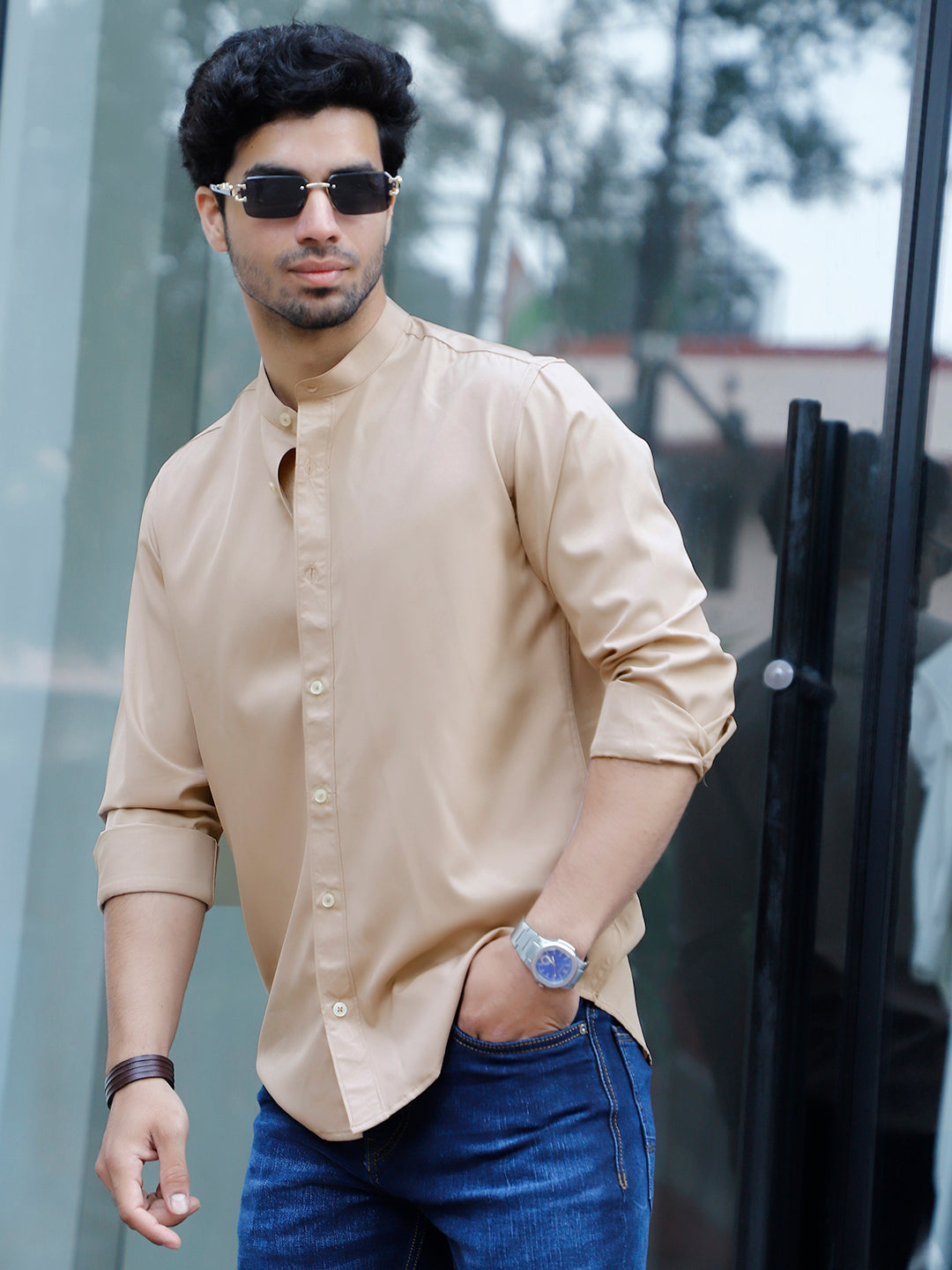 Luxe Thread Beige Mandarin Shirt