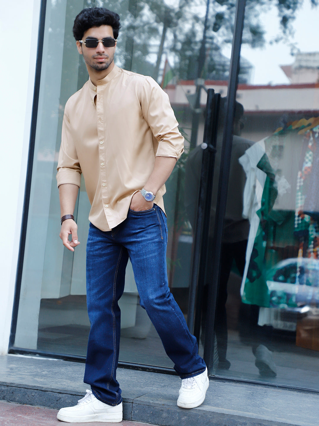 Luxe Thread Beige Mandarin Shirt