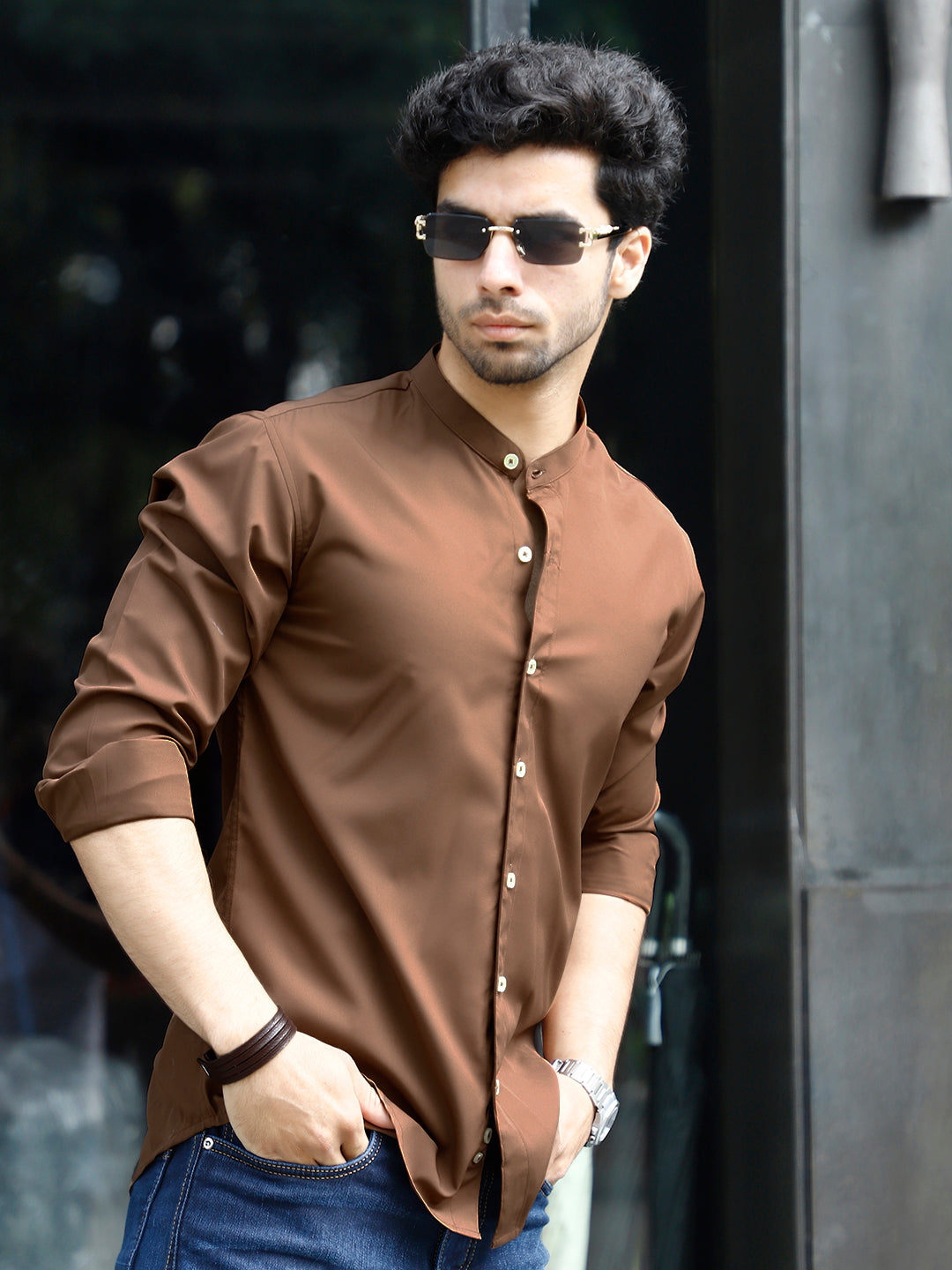 Luxe Thread Copper Brown Mandarin Shirt