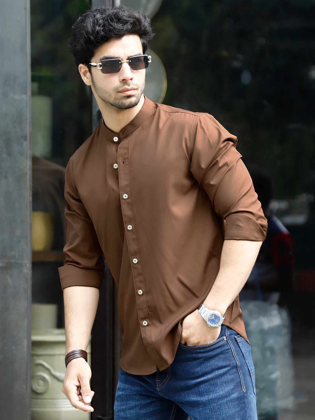 Luxe Thread Copper Brown Mandarin Shirt
