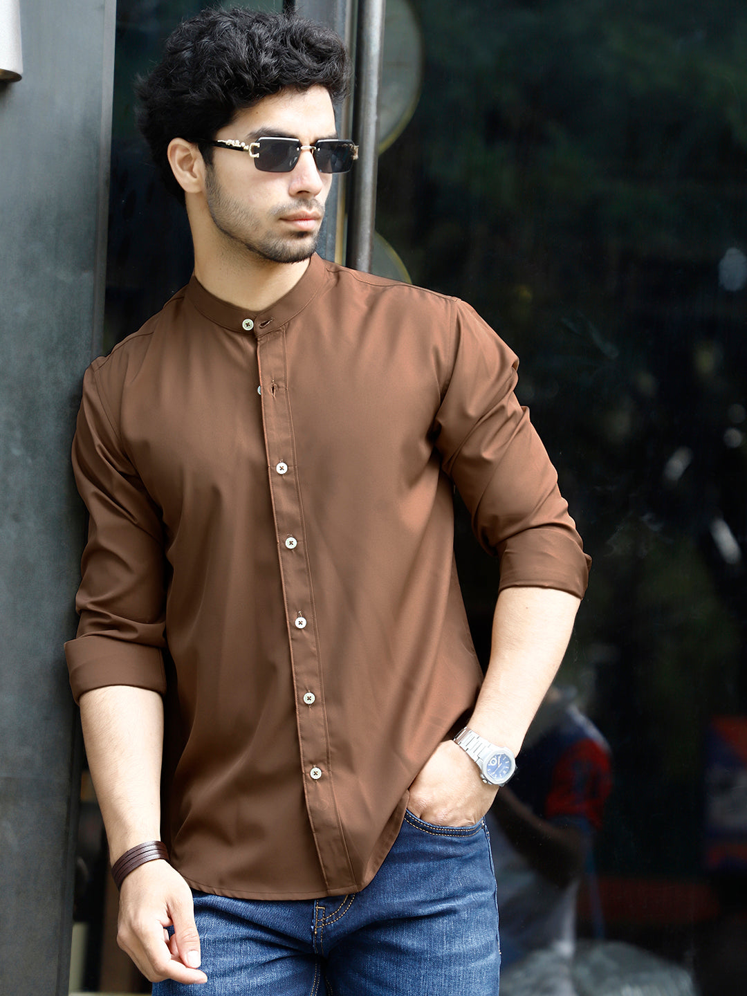 Luxe Thread Copper Brown Mandarin Shirt