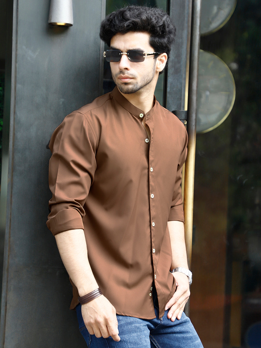 Luxe Thread Copper Brown Mandarin Shirt