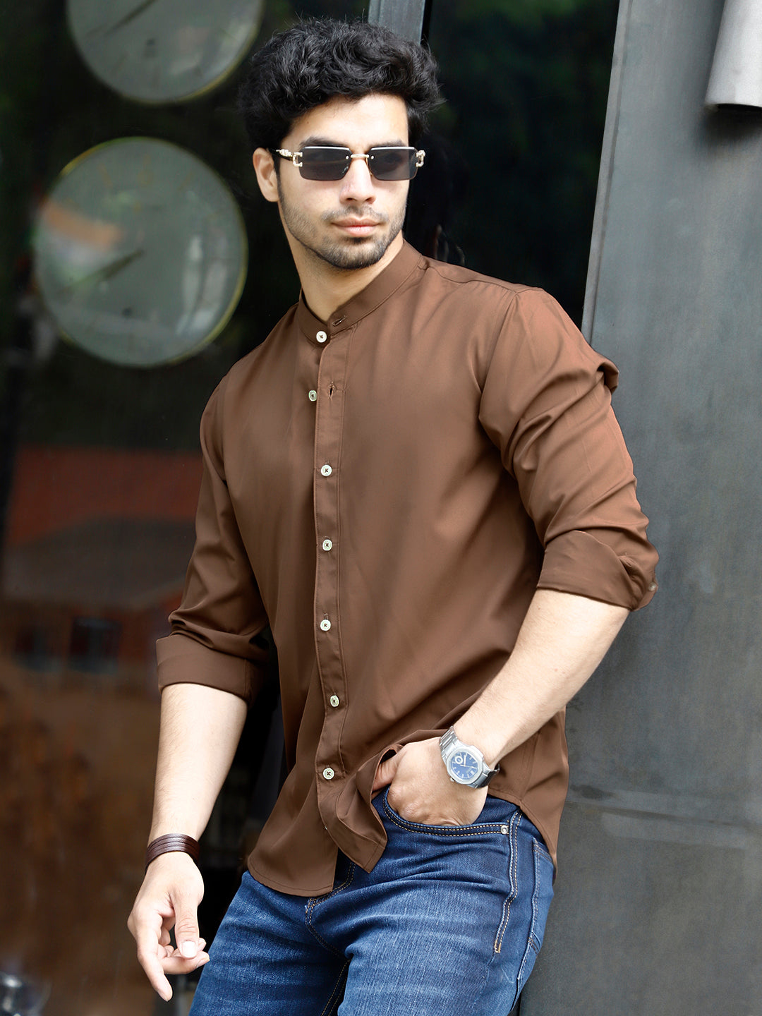 Luxe Thread Copper Brown Mandarin Shirt