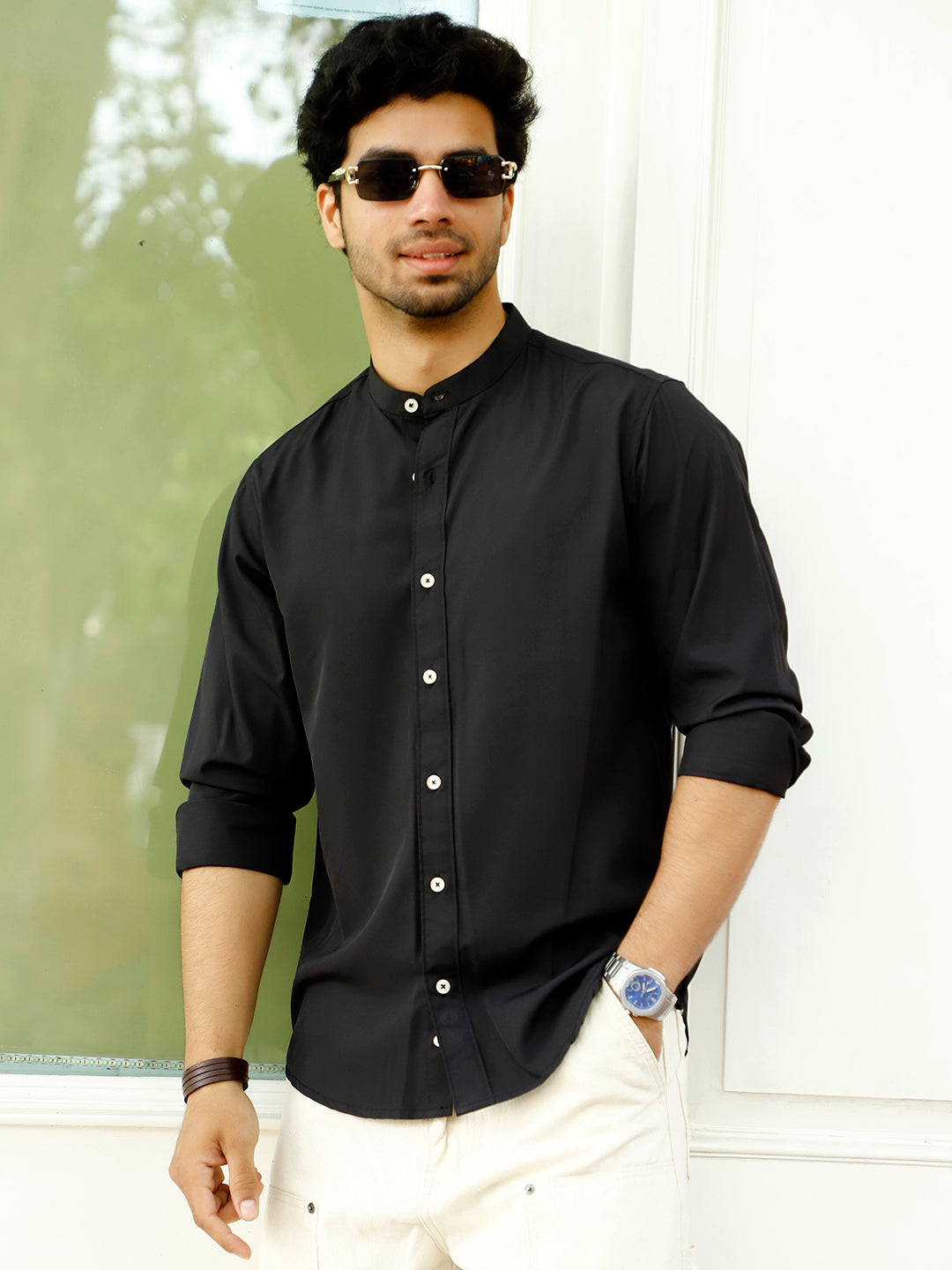 Luxe Thread Black Mandarin Shirt