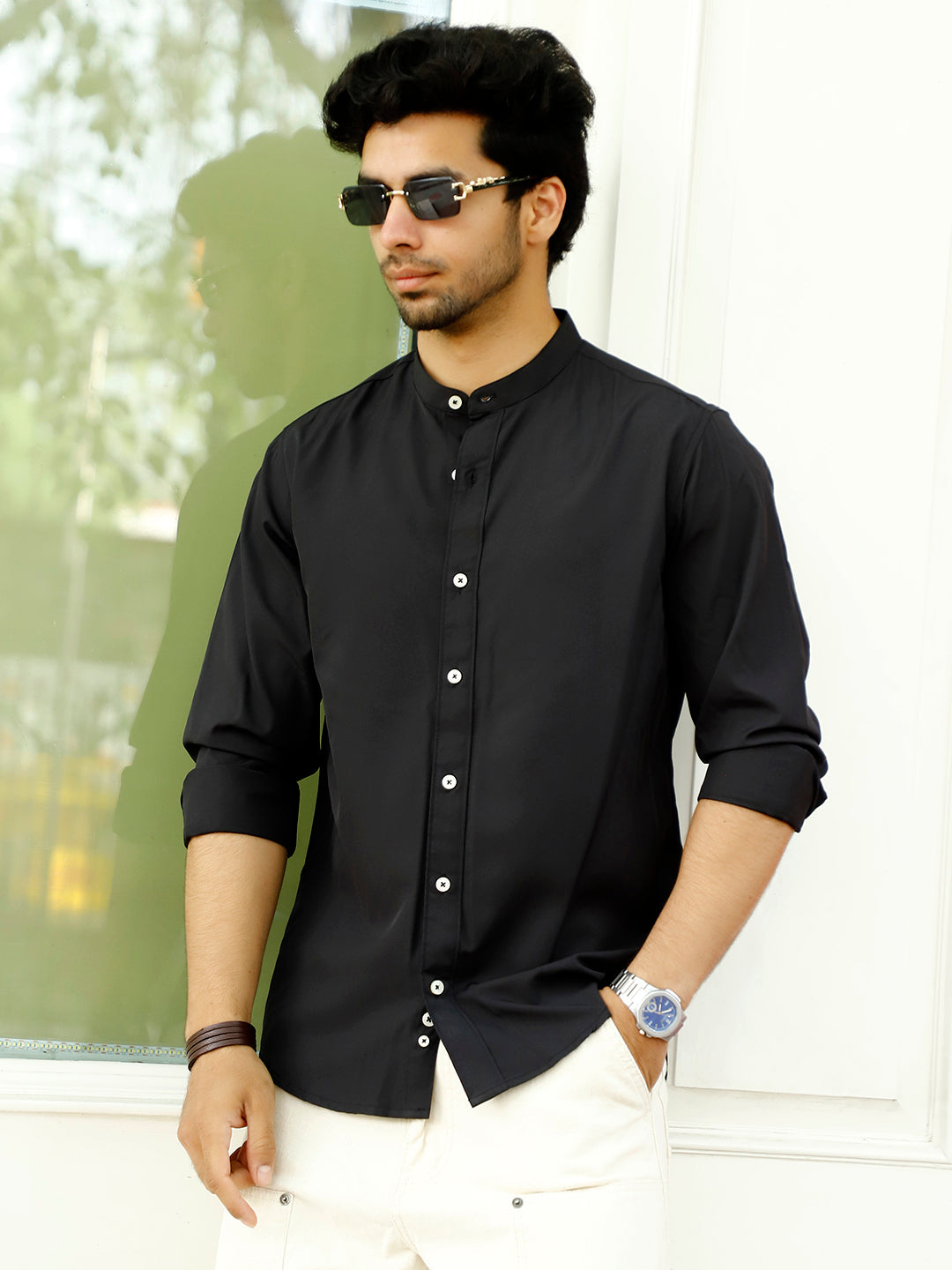 Luxe Thread Black Mandarin Shirt