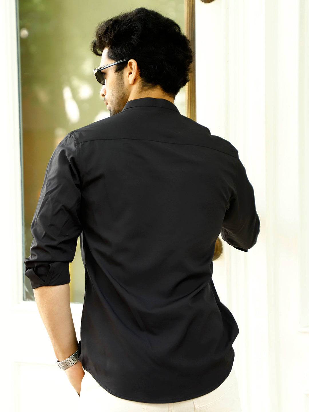Luxe Thread Black Mandarin Shirt