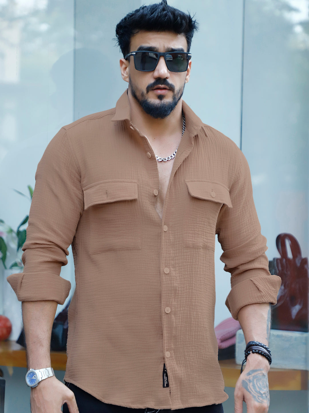 Vero Vibe Lucas Double Clothe Beige Shirt